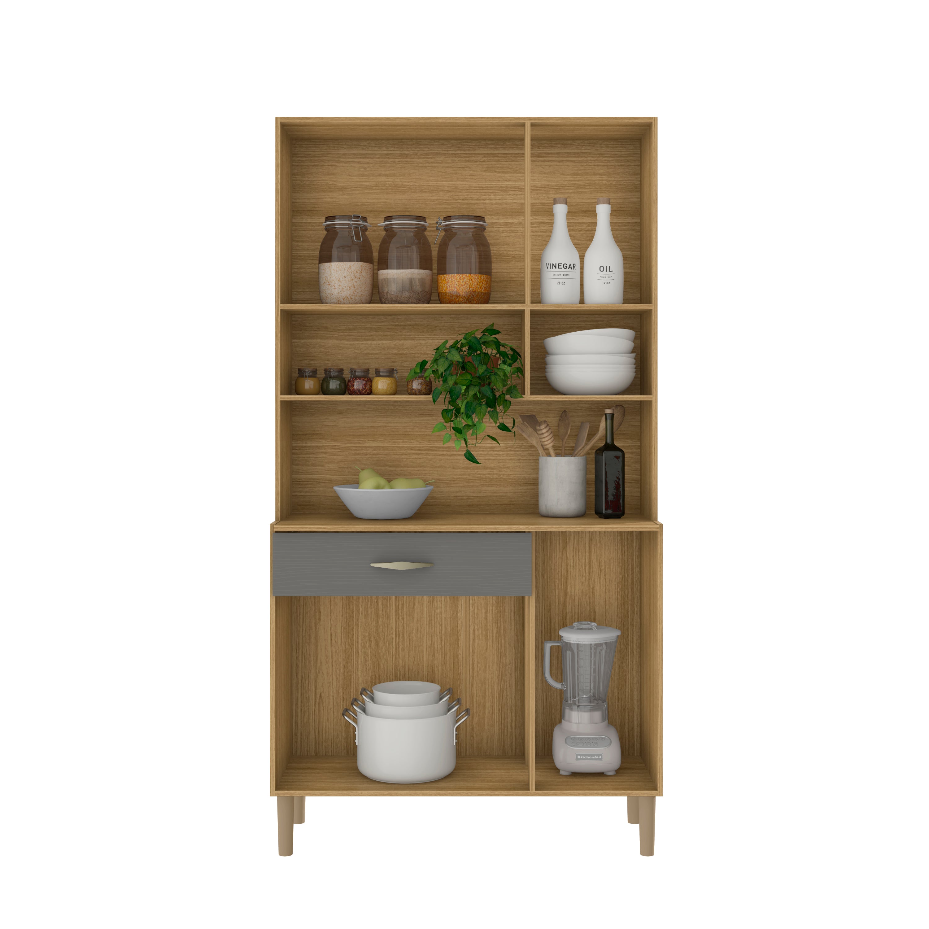 Armário de Cozinha 6 Portas 1 Gaveta Apolo Kits Paraná - FREIJO/GRIS