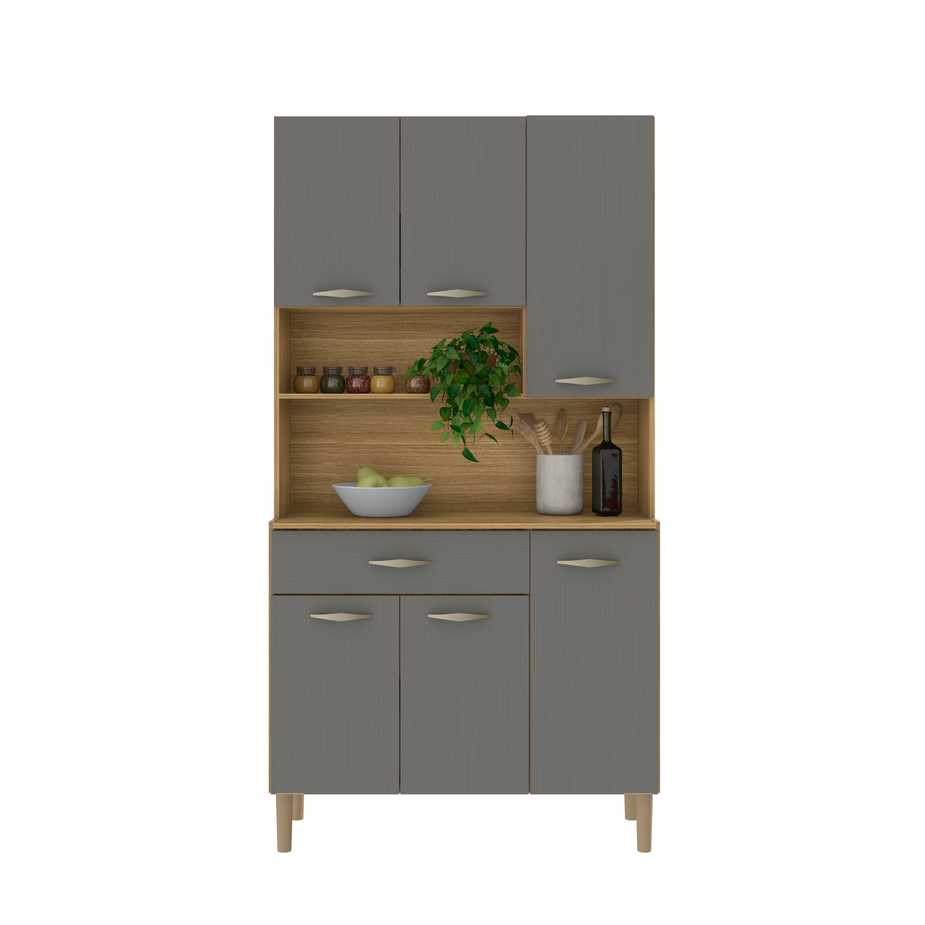 Armário de Cozinha 6 Portas 1 Gaveta Apolo Kits Paraná - FREIJO/GRIS