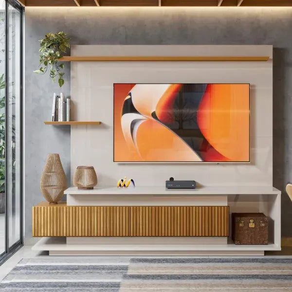 Home Para TV 65 Ripado 3D 2 Portas Istambul  Lukaliam - OFF WHITE/ JEQUITIBA