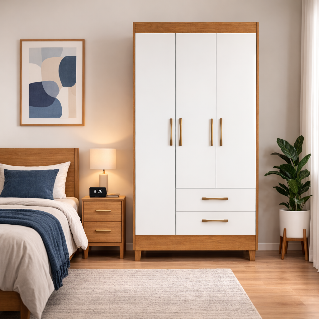 Guarda-roupas 3 Portas 2 Gavetas Lima Moval - NATURALE/BRANCO