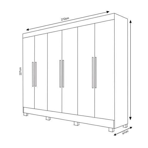 Guarda Roupa Casal com Espelho 6 Portas 4 Gavetas MDF Nina Bianchi