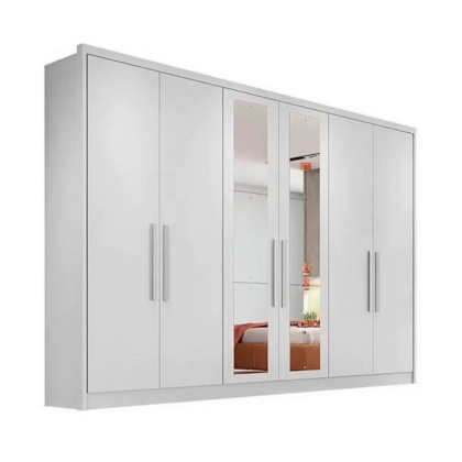 Guarda-Roupa Casal Robust com Espelho 6 Portas 6 Gavetas Novo Horizonte - NEVE