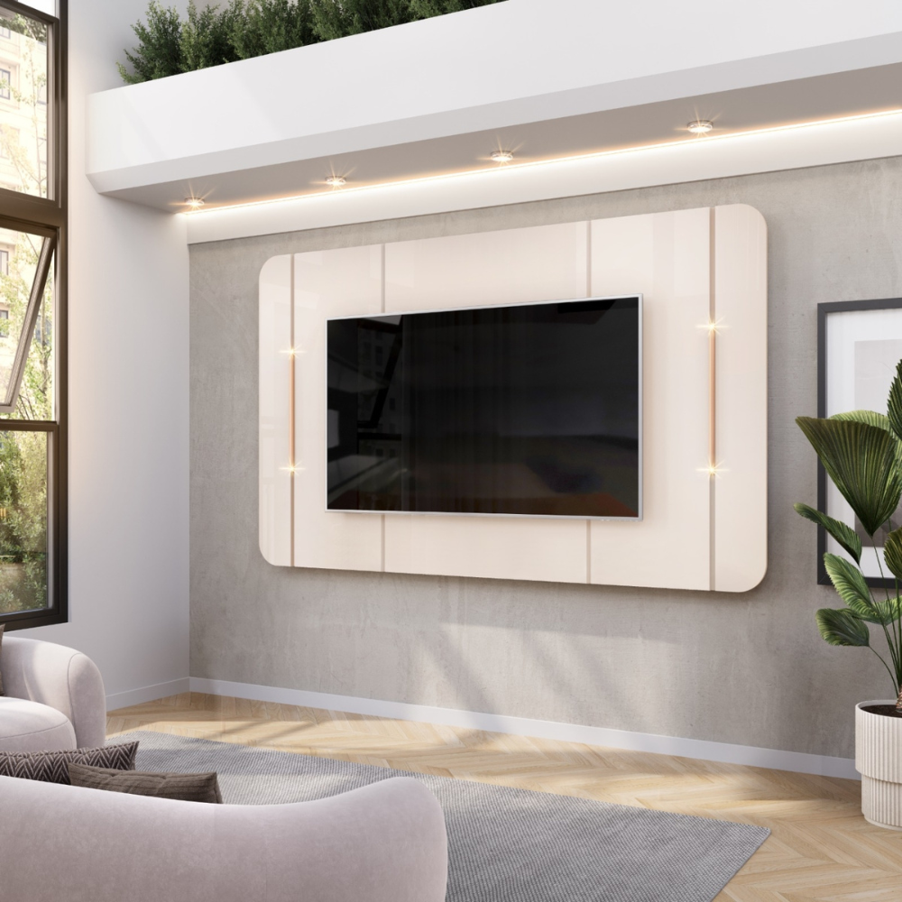 Painel Para Tv Até "75" Luminárias LED Areta Dj Móveis - OFFWHITE