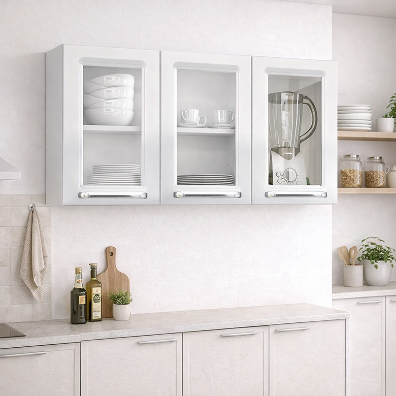 Armário Aéreo 3 Portas com Vidro Luce Itatiaia