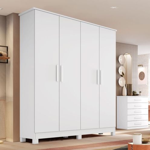 Guarda-Roupa Solteiro 4 Portas 2 Gavetas MDF Nina Bianchi - BRANCO