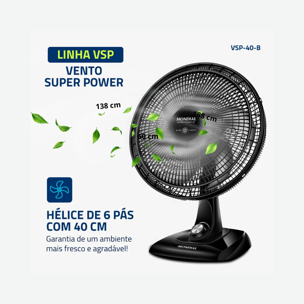 Ventilador de Mesa 6 Pás VSP-40-B Mondial - PRETO