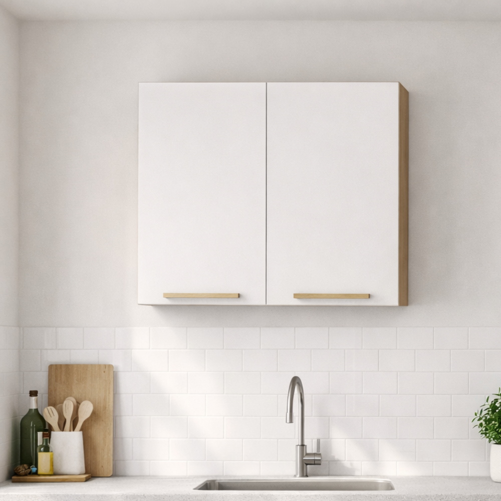 Armário Aéreo 2 Portas 80cm Avelã Telasul - MEL/BRANCO