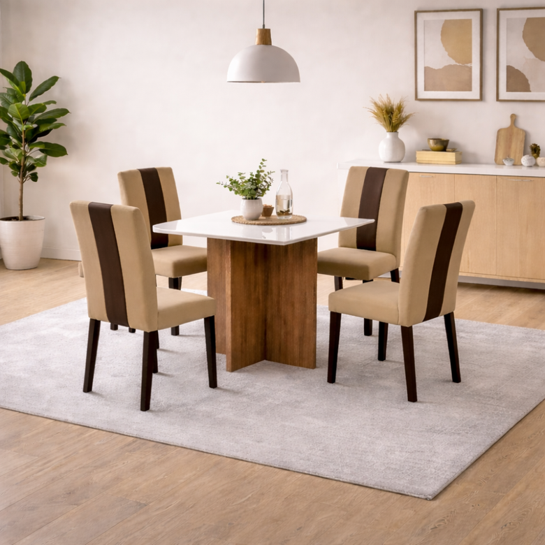 Conjunto Mesa de Jantar 90cm Quadrada Helo Com 4 Cadeiras Linea Poliman
