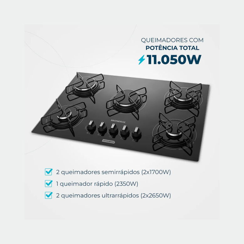 Cooktop a Gás 5 Bocas Mondial CTG-02