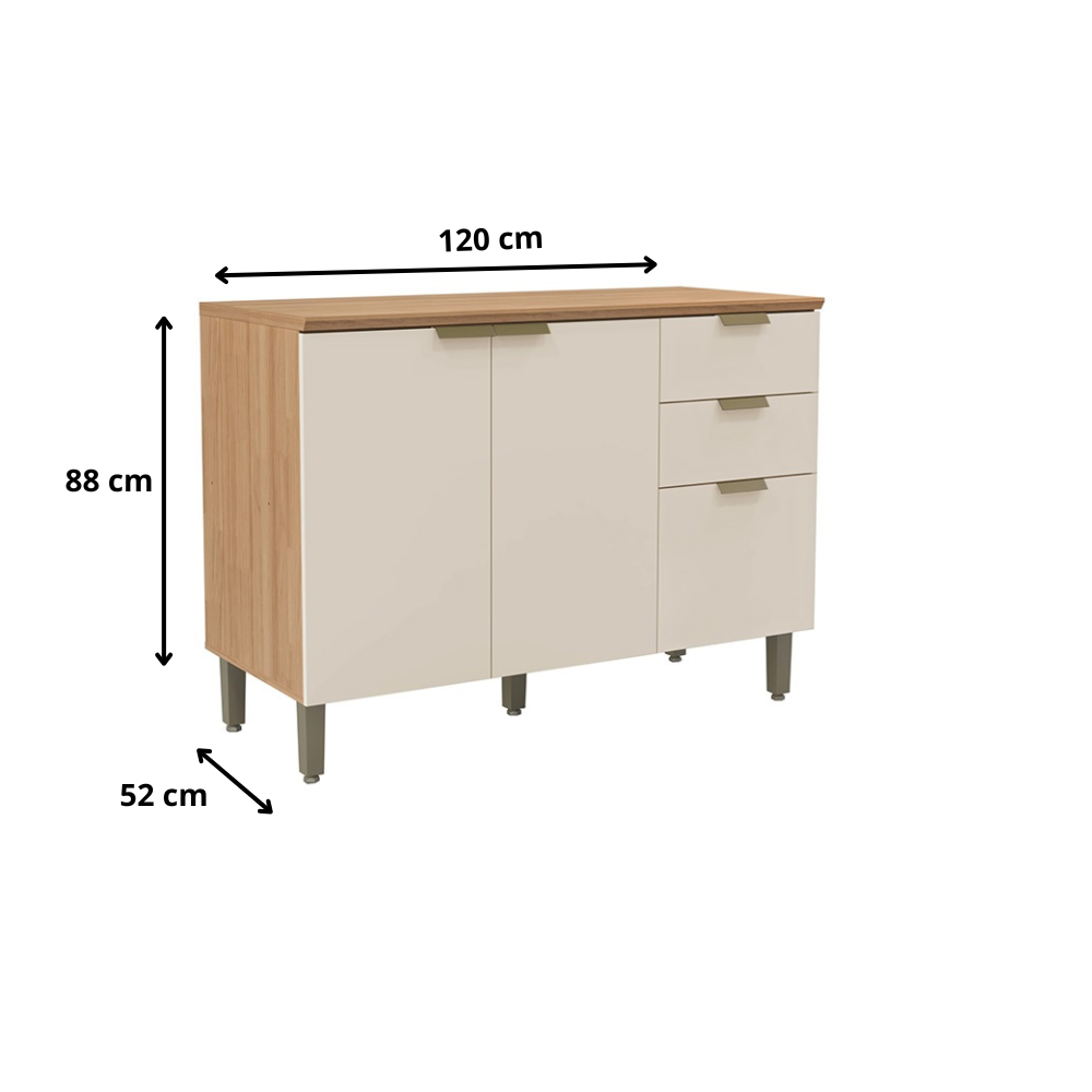 Balcão 120 cm 3 portas e 2 Gavetas Selene Linea