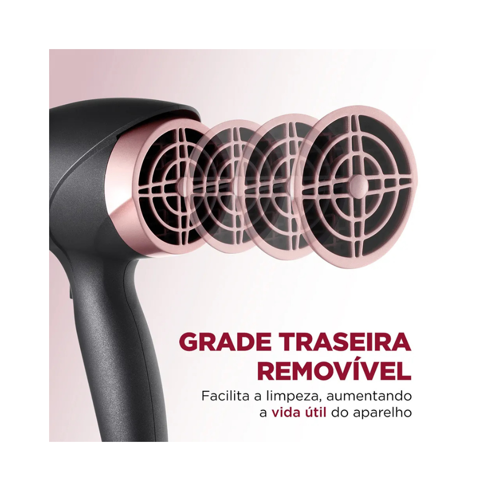Secador de Cabelos Mondial Preto/Golden Rose Bivolt - SC-37-BI