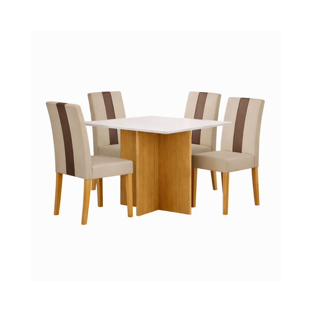 Conjunto Mesa de Jantar Com 4 Cadeiras 90cm Helo Poliman - FREIJÓ/MARFIM