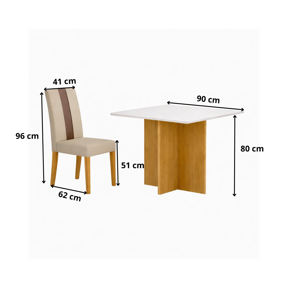 Conjunto Mesa de Jantar Com 4 Cadeiras 90cm Helo Poliman
