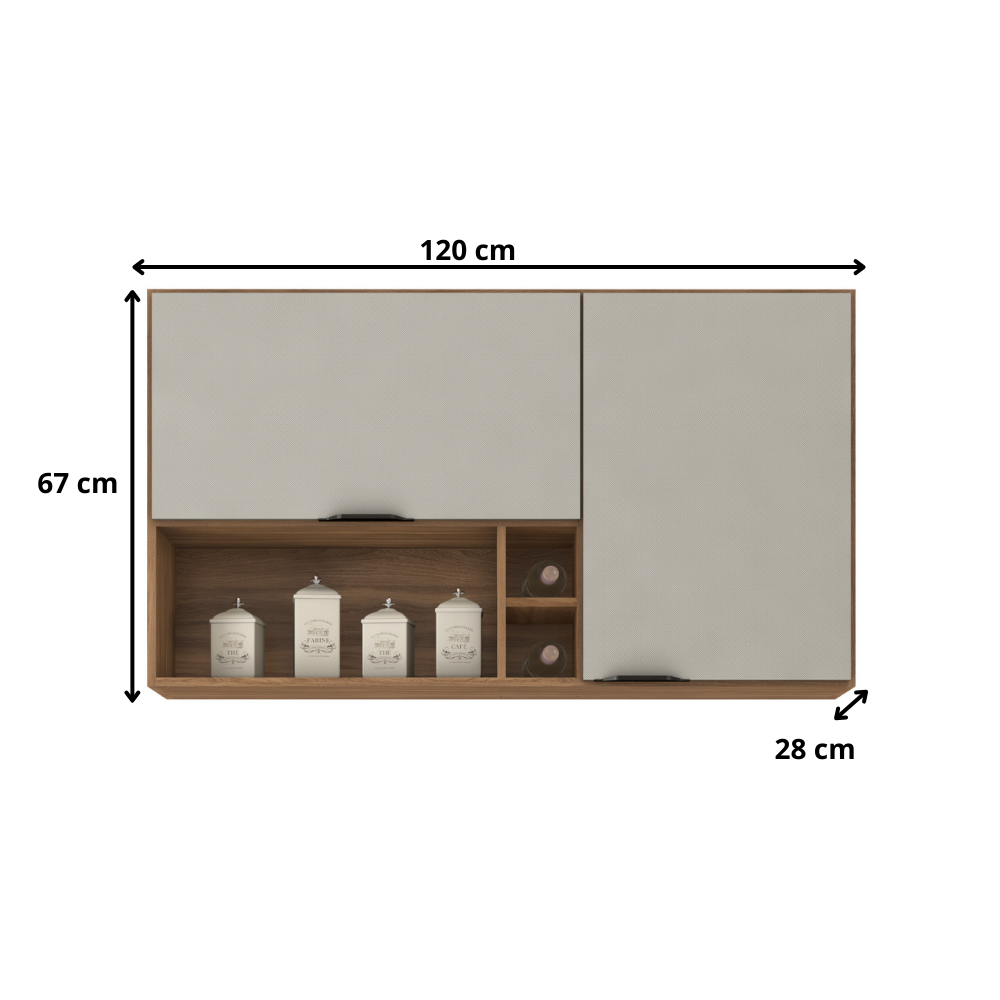 Armário Aéreo 120cm 2 Portas com Nichos Firenze Demóbile