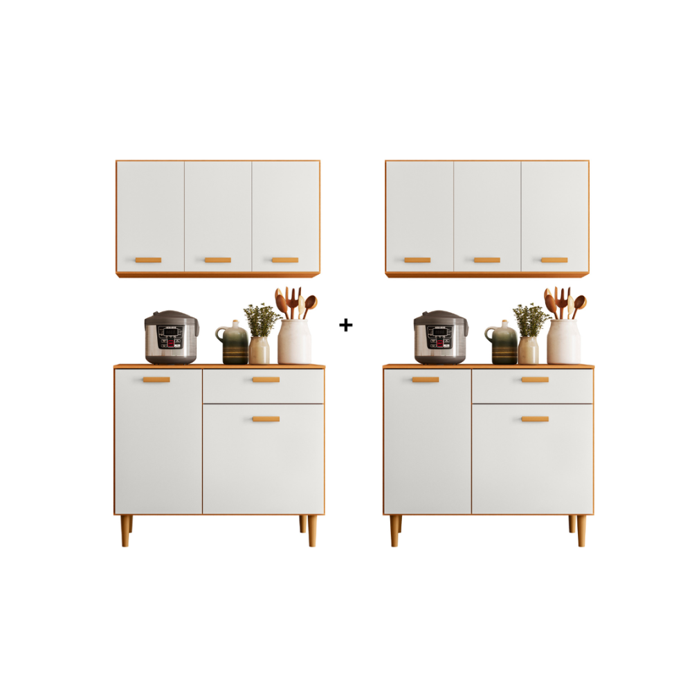 Kit 2 Unidades Cozinha Compacta Balcão e Armário Aéreo Ester Poliman Móveis - CARVALHO