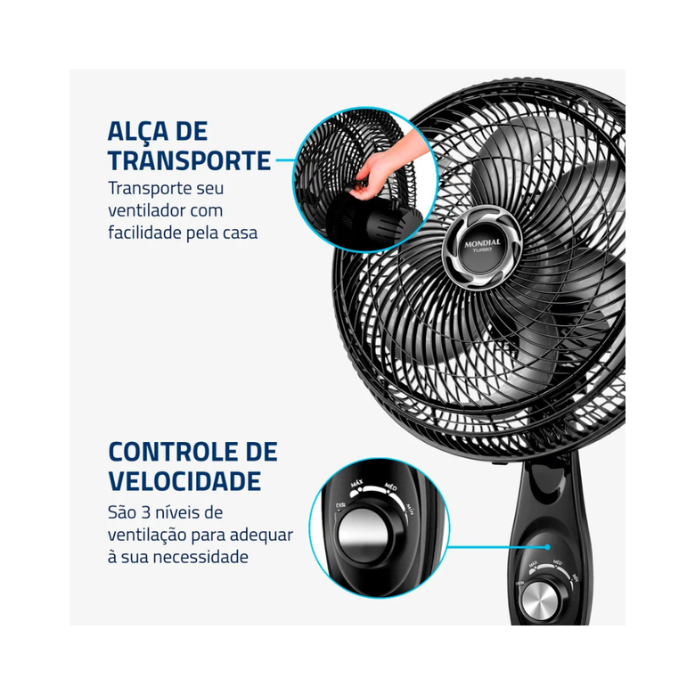 Ventilador de Coluna Mondial 6 pás Turbo VT-30C-NB