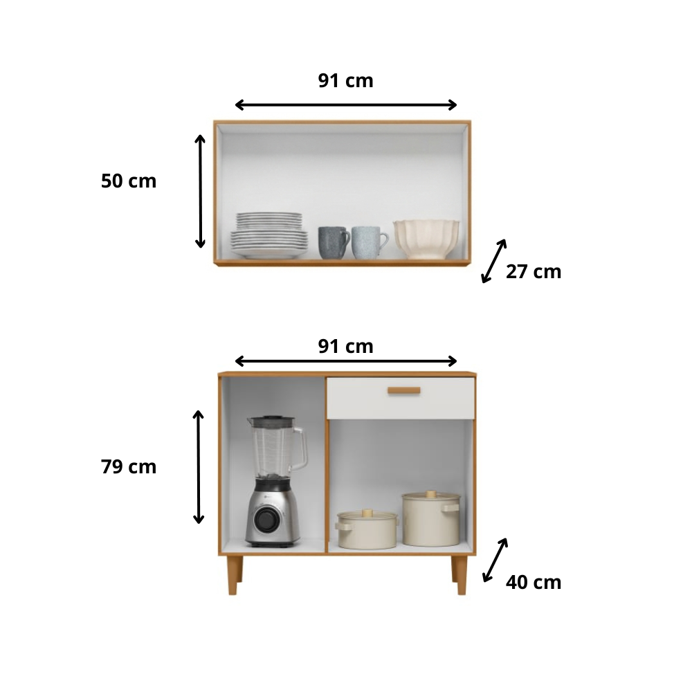 Cozinha Compacta Balcão e Armário Aéreo Ester Poliman Móveis