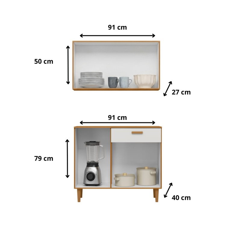 Cozinha Compacta Balcão e Armário Aéreo Ester Poliman Móveis