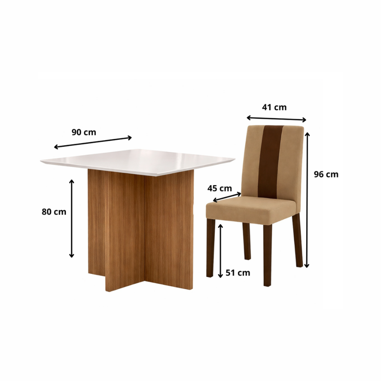 Conjunto Mesa de Jantar 90cm Quadrada Helo Com 4 Cadeiras Linea Poliman