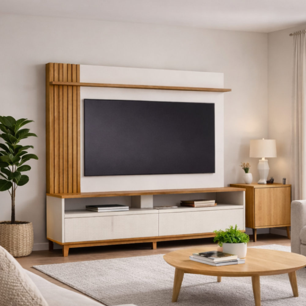 Home NT 1335 Para TV Até 65 Polegadas 2 Portas Ripado Notável Móveis - FREIJÓ/OFFWHITE