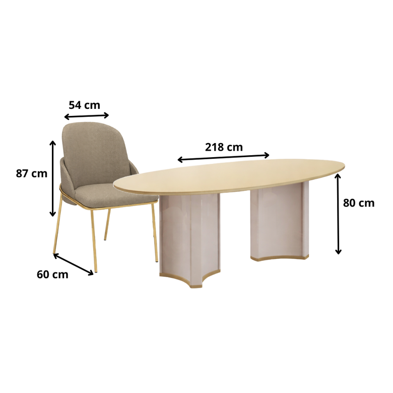 Conjunto Sala de Jantar Liz Com 6 Cadeiras Vitta Dourado Dj móveis