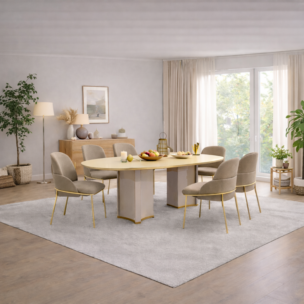 Conjunto Sala de Jantar Liz Com 6 Cadeiras Vitta Dourado Dj móveis - DOURADO