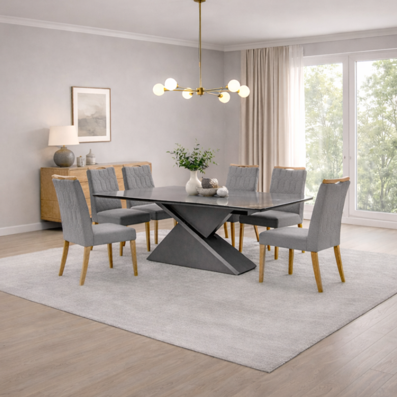 Conjunto Sala De Jantar Zafira Com 6 Cadeiras Bia Dj Móveis