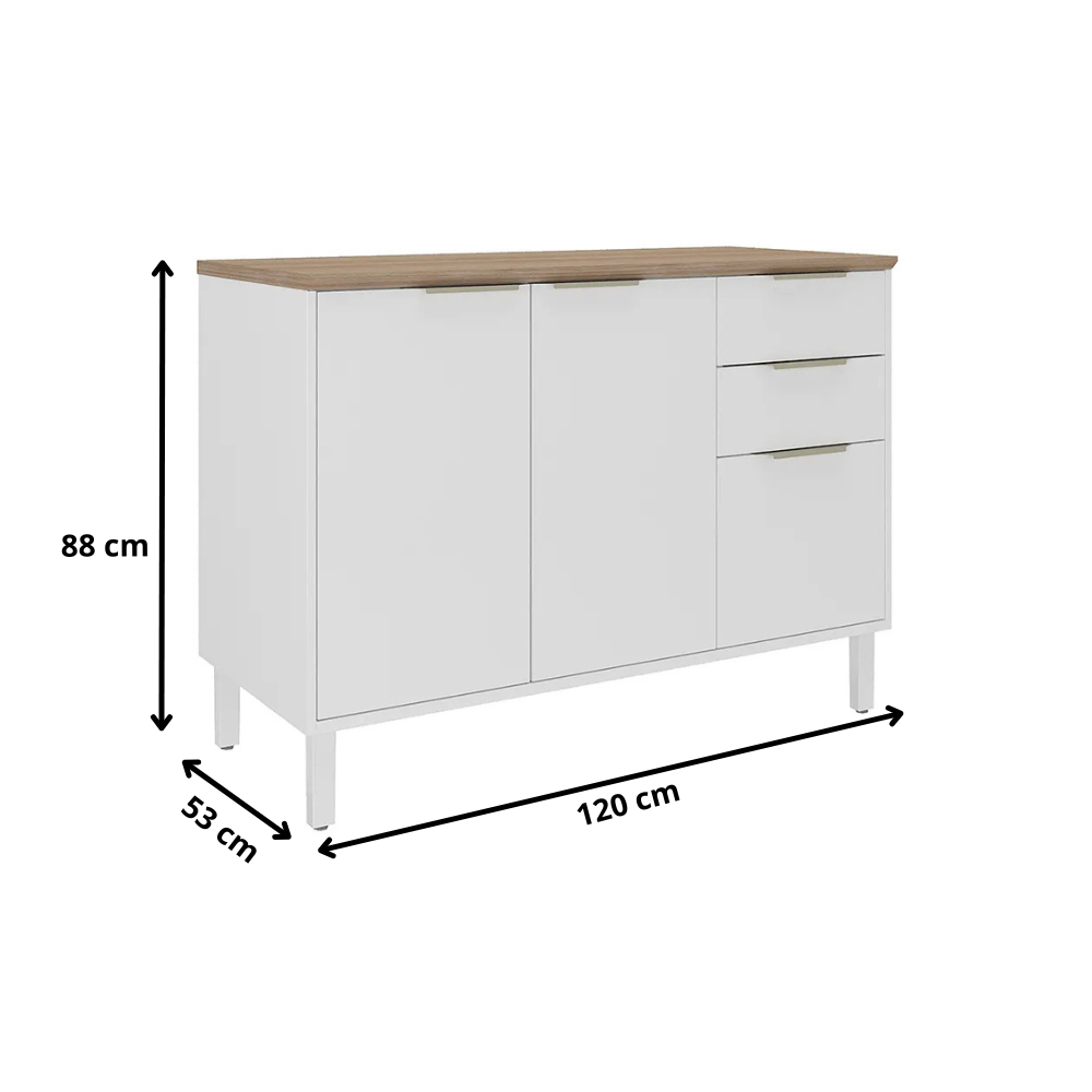 Balcão Itatiaia Branco com 3 Portas e 2 Gavetas