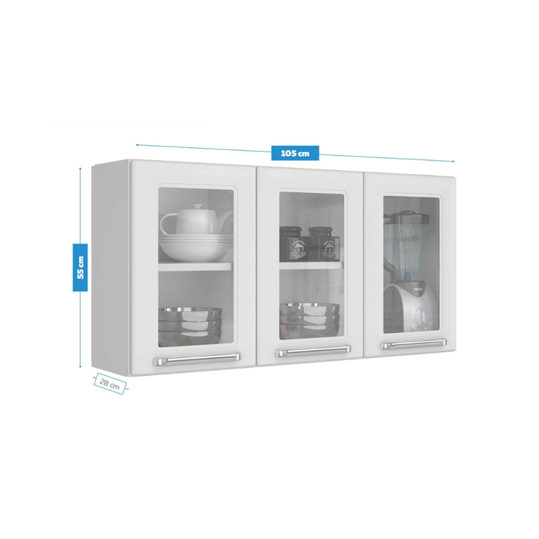 Armário Aéreo 3 Portas com Vidro Luce Itatiaia