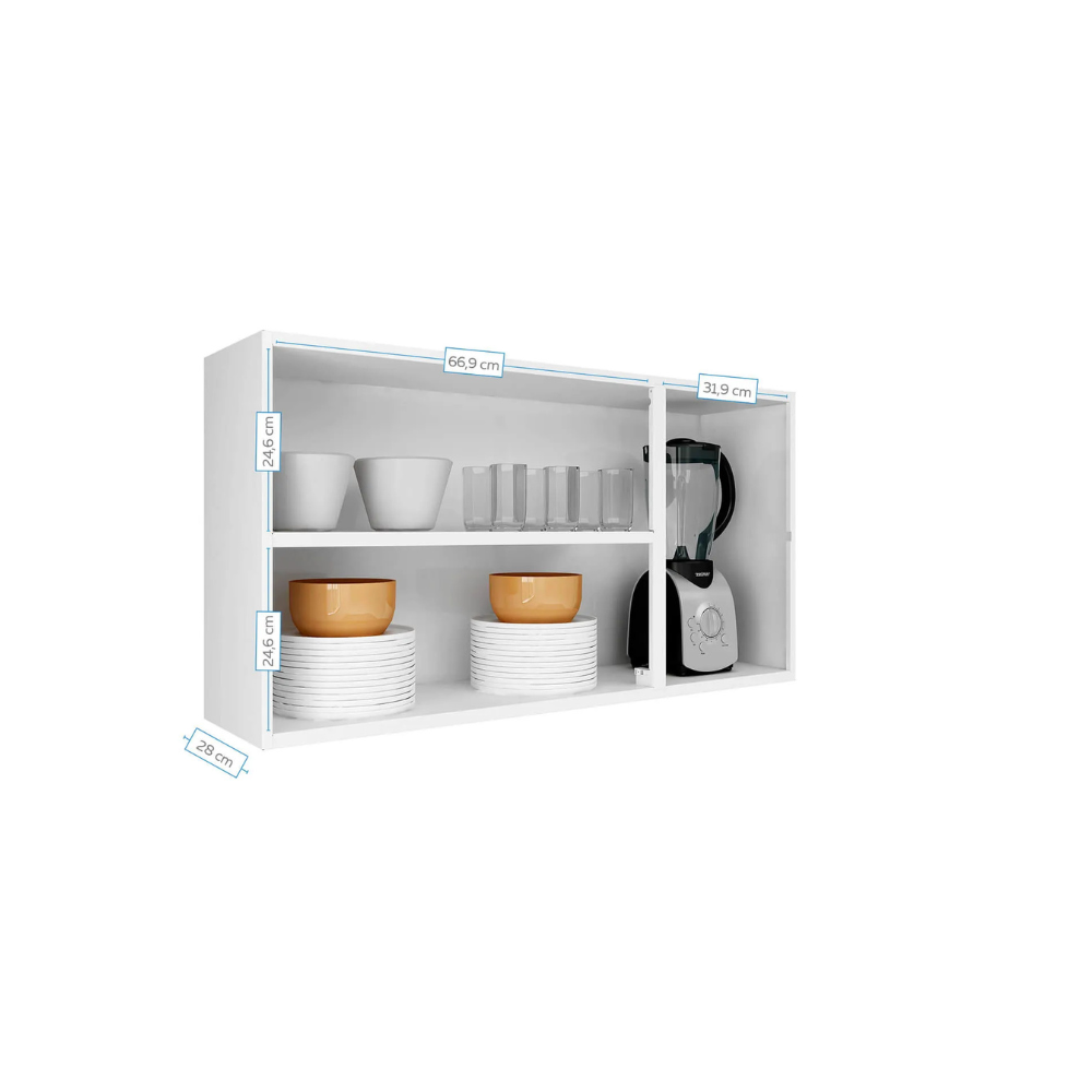 Armário Aéreo 3 Portas com Vidro Luce Itatiaia