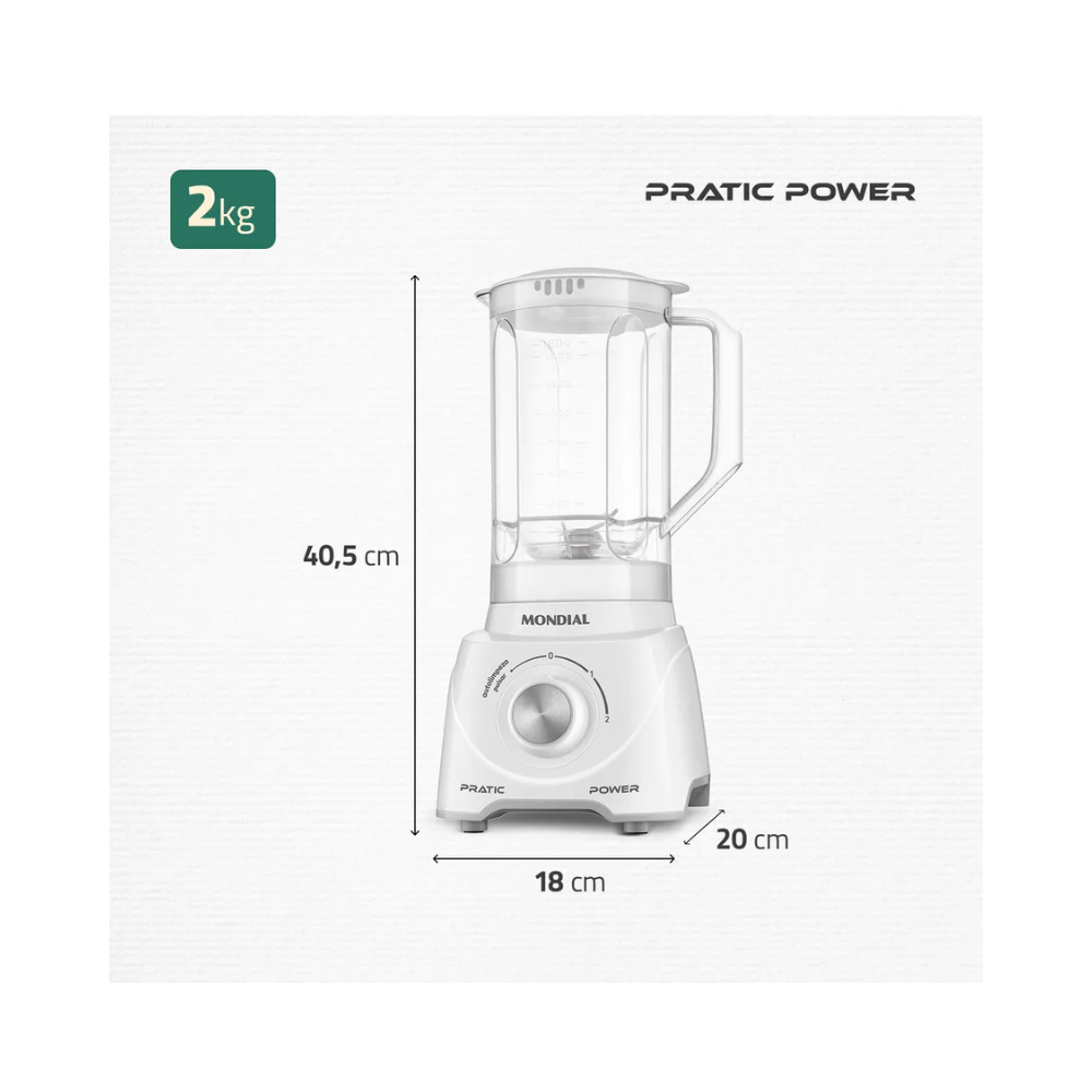 Liquidificador 550W  2 Velocidades  Pratic Power L-97-W Mondial