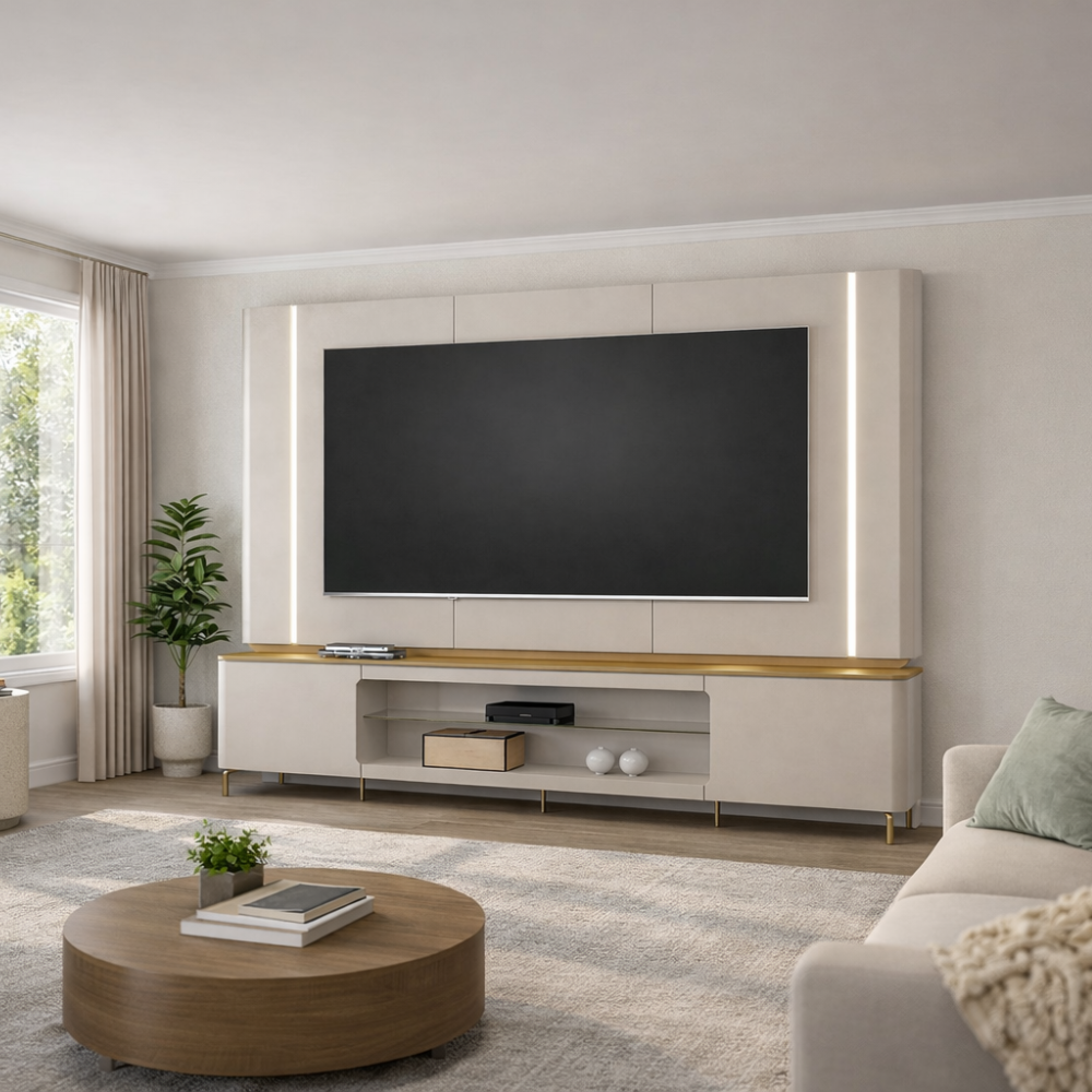 Home Para Tv Até 75 Polegadas 2 Portas Santorini Linea - TAUARI/OFF WHITE BRILHO