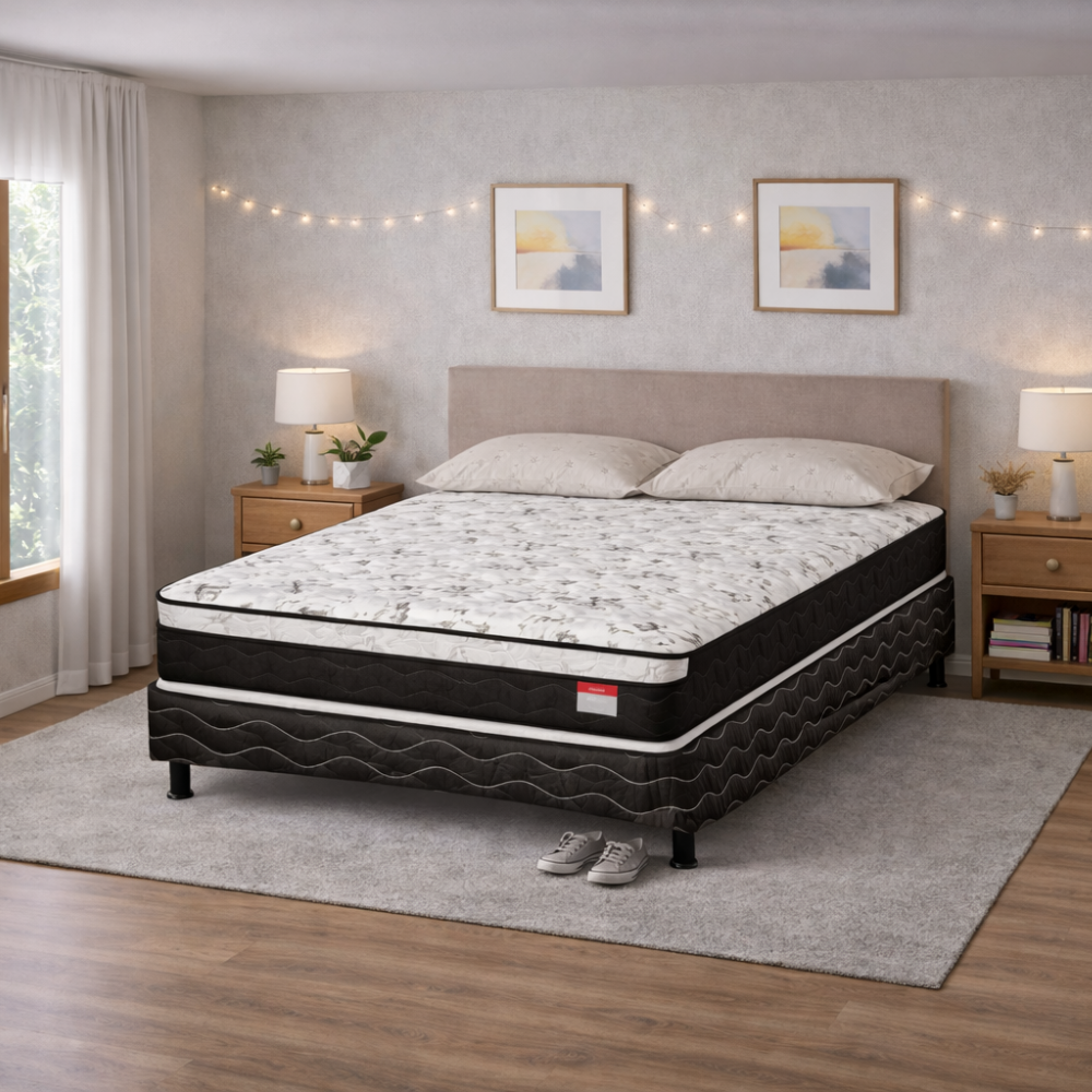 Cama Box Casal Gold (Colchão+Base)138x68 D33 Placa EPS Reconflex - PRETO