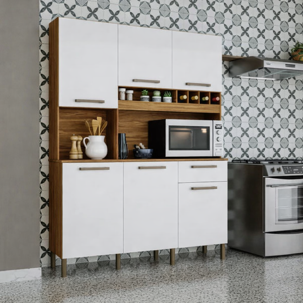 Cozinha Compacta 6 Portas 1 Gaveta Pinot Ronipa - AMENDOA/BRANCO