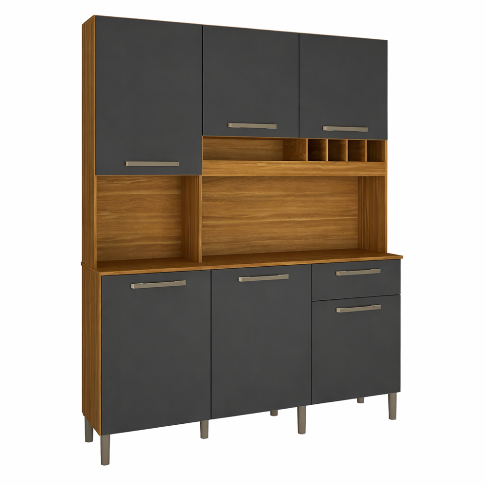 Cozinha Compacta 6 Portas 1 Gaveta Pinot Ronipa - AMENDOA/ CHUMBO