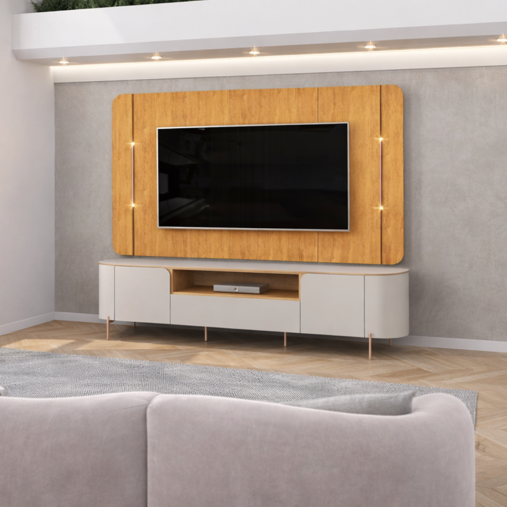 Painel e Bancada Areta Para TV Até 75' Dj Móveis - CEDRO