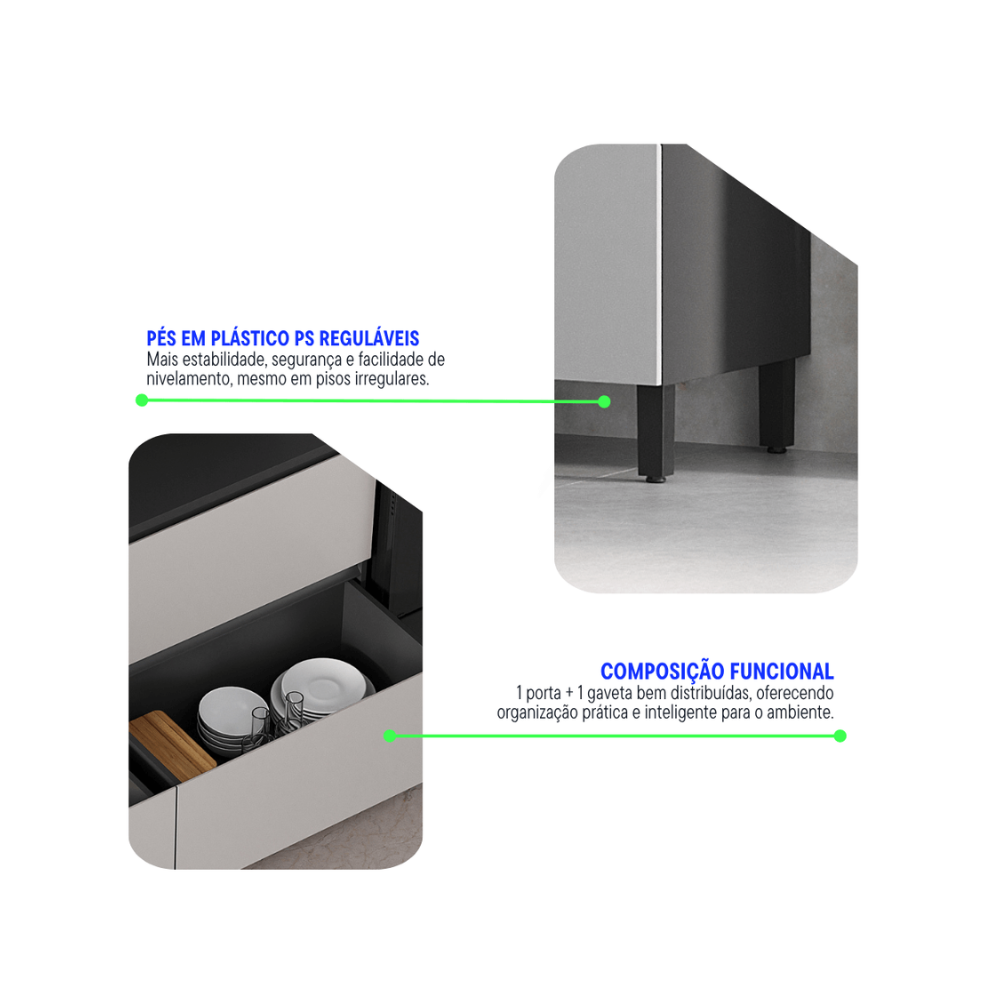 Balcão 80cm 1 Porta 1 Gaveta Com Tampo Lumina Itatiaia