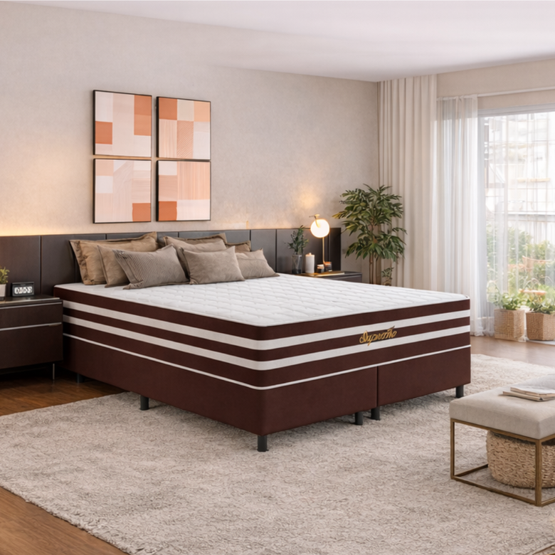 Cama Box Queen (Colchão + Base) 158x198 Supremo Bacetto