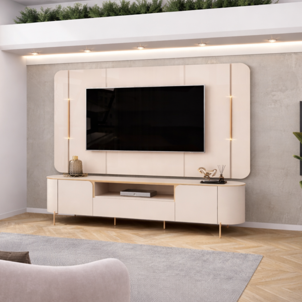 Painel e Bancada Areta Para TV Até 75' Dj Móveis - OFFWHITE