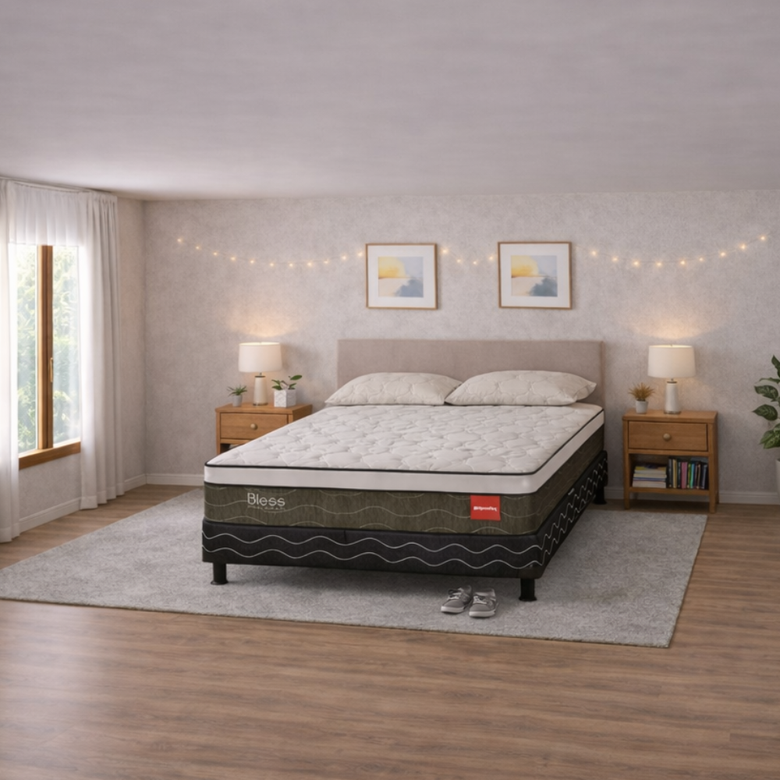 Conjunto Box Casal Bless Base e Colchão 138x188cm  Reconflex