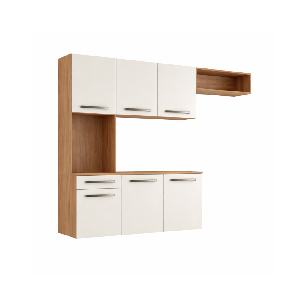 Cozinha Suspensa 6 Portas 1 Gaveta  Belíssima Fiorello - FREIJO/OFFWHITE