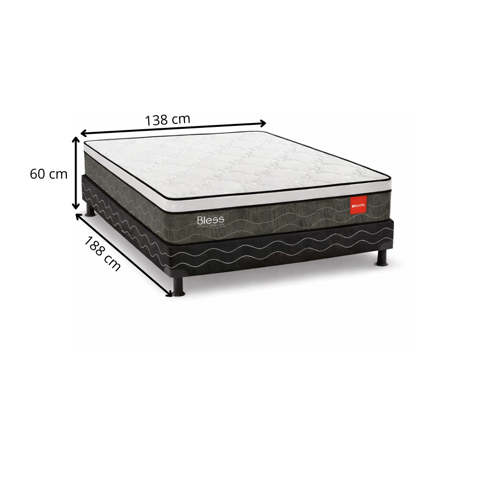 Conjunto Box Casal Bless Base e Colchão 138x188cm  Reconflex