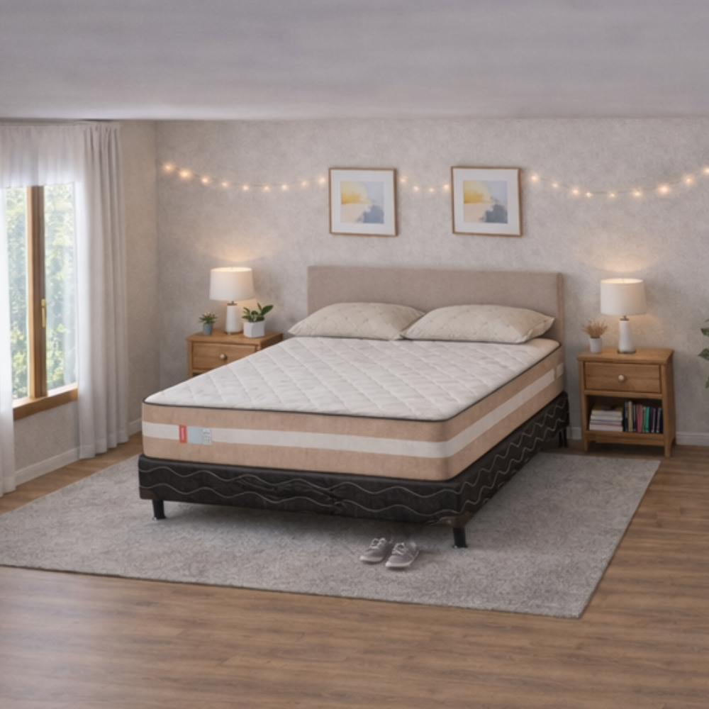 Cama Box Casal Gold Premium Base e Colchão 188x138 Reconflex - BEGE