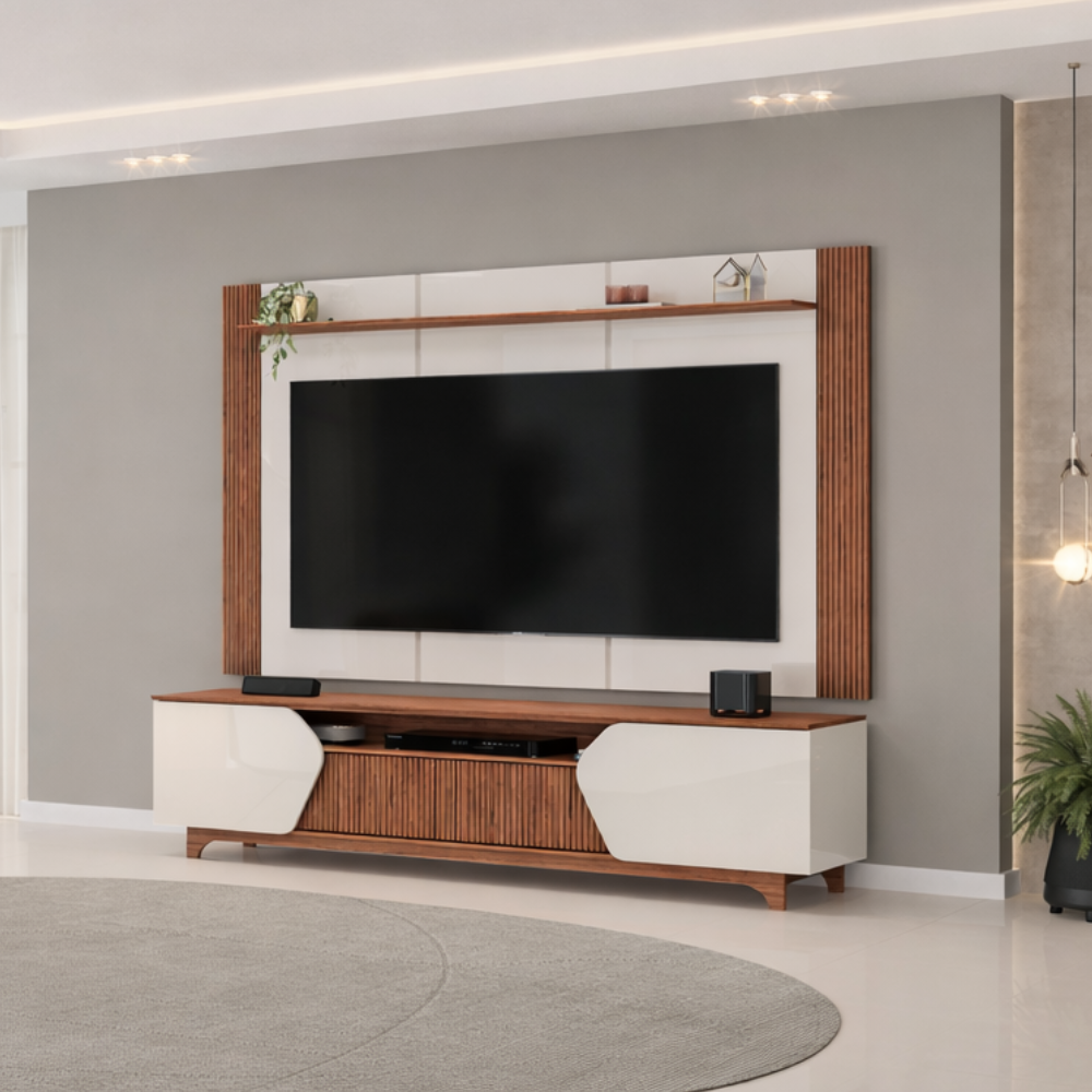 Painel e Bancada Helo para TV Até 75' DJ Móveis - OFF WHITE