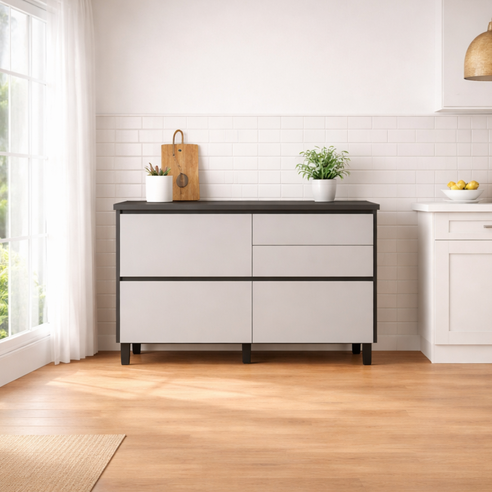 Balcão 120cm 1 Porta 4 Gavetas Com Tampo Lumina Itatiaia - GRAFITE/FENDI