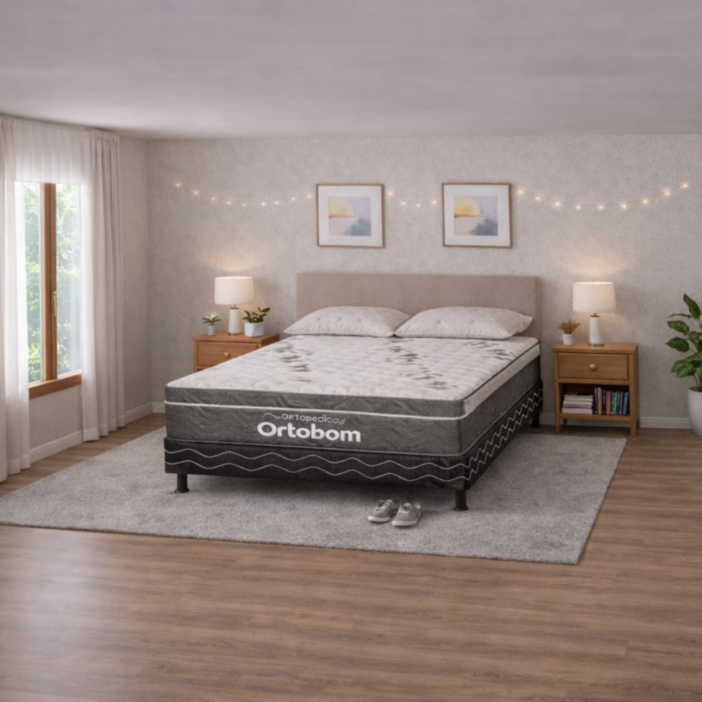 Cama Box Casal Airtech D33 (Colchão + Base) 138x188 Ortobom