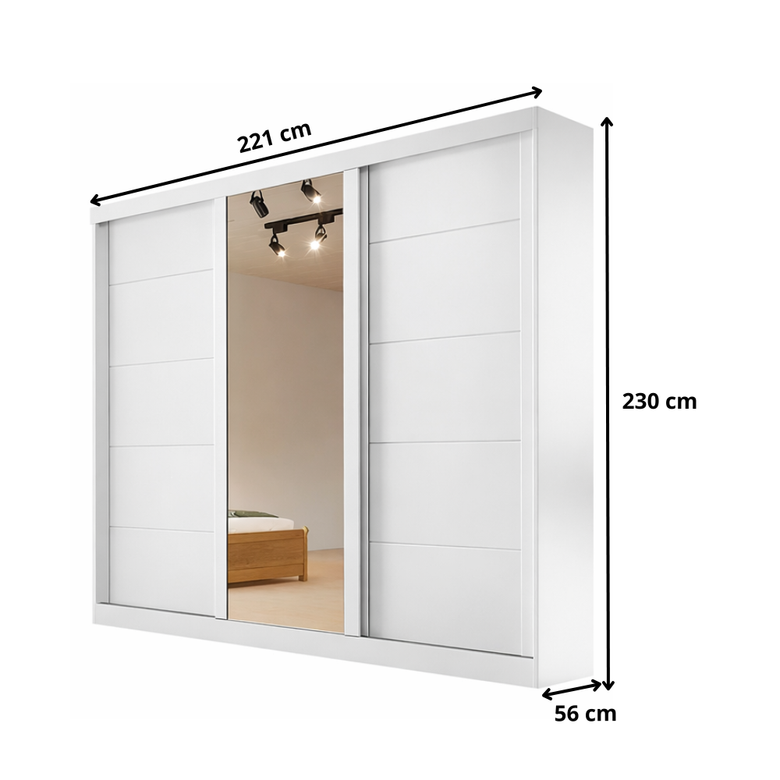 Guarda-roupa Casal Com Espelho 3 Portas 4 Gavetas Capri Bianchi