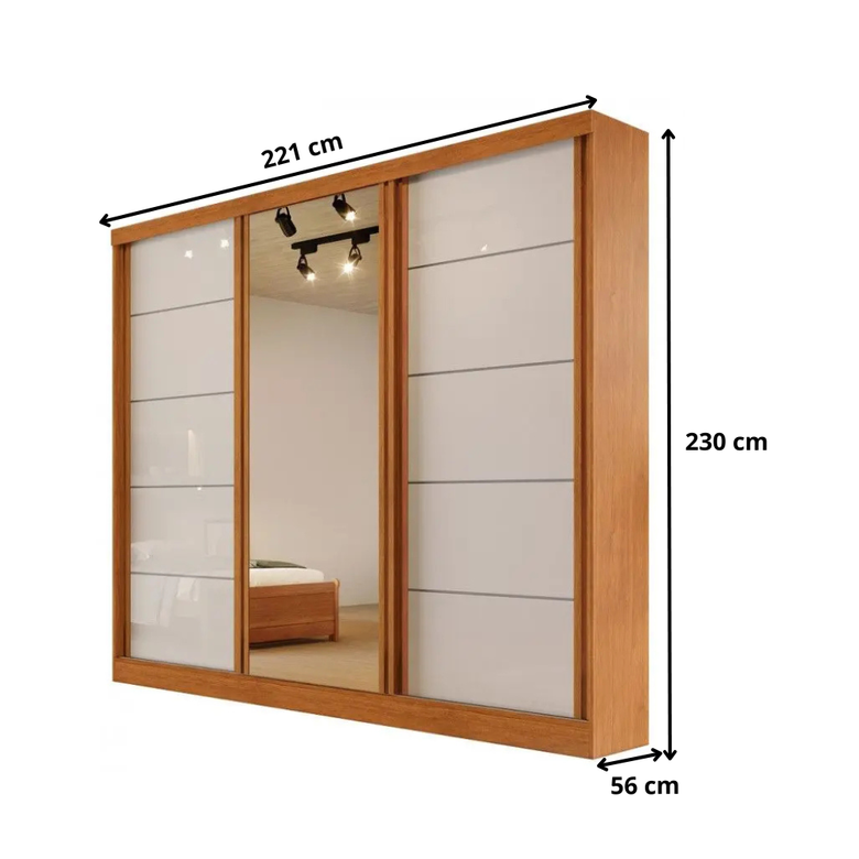 Guarda-roupa Casal Com Espelho 3 Portas 4 Gavetas Capri Bianchi