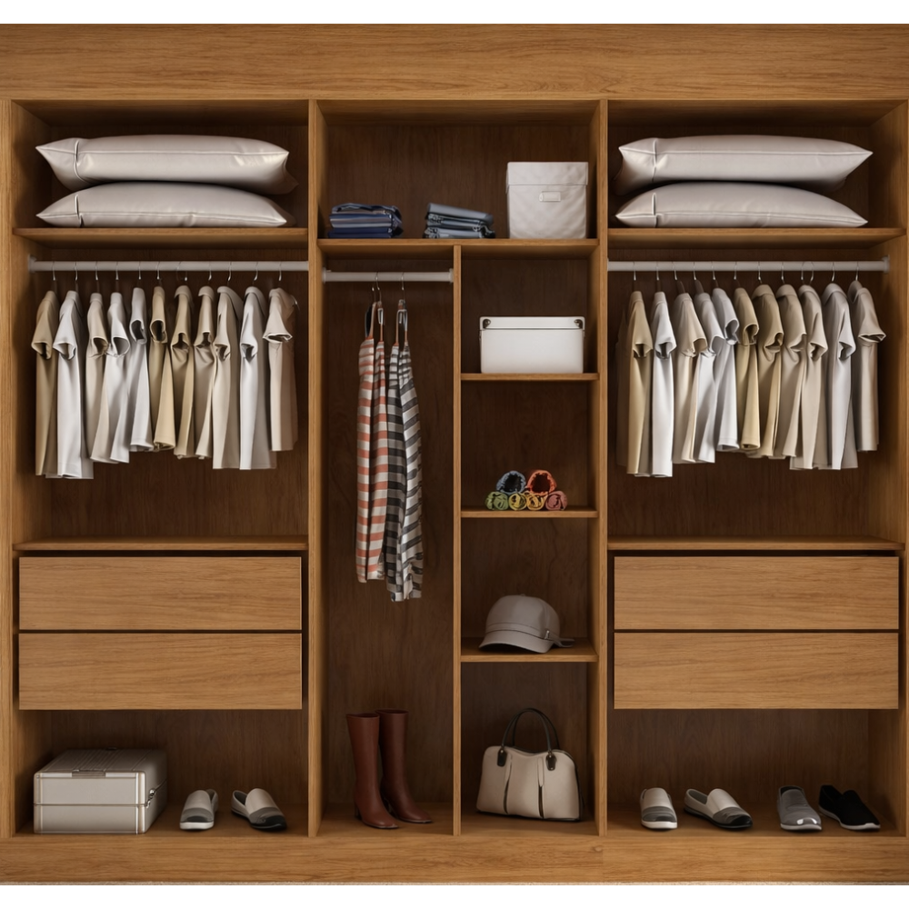 Guarda-roupa Casal Com Espelho 3 Portas 4 Gavetas Capri Bianchi