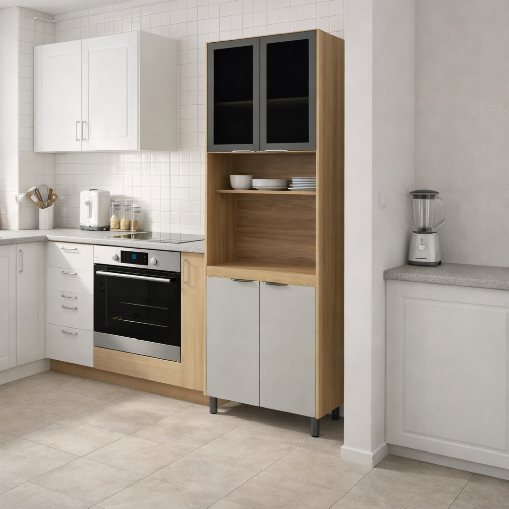 Paneleiro 70 cm 2 Portas de Vidro e 2 Portas MDP Firenze Demóbile - AMENDOLA/NUDE PRIME TX